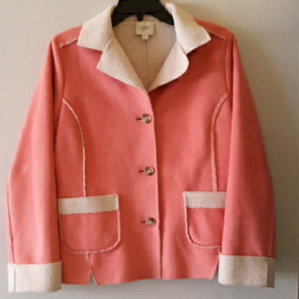 J. Jill Coral Jacket/Blazer Faux Suede with Cream Fleece Details